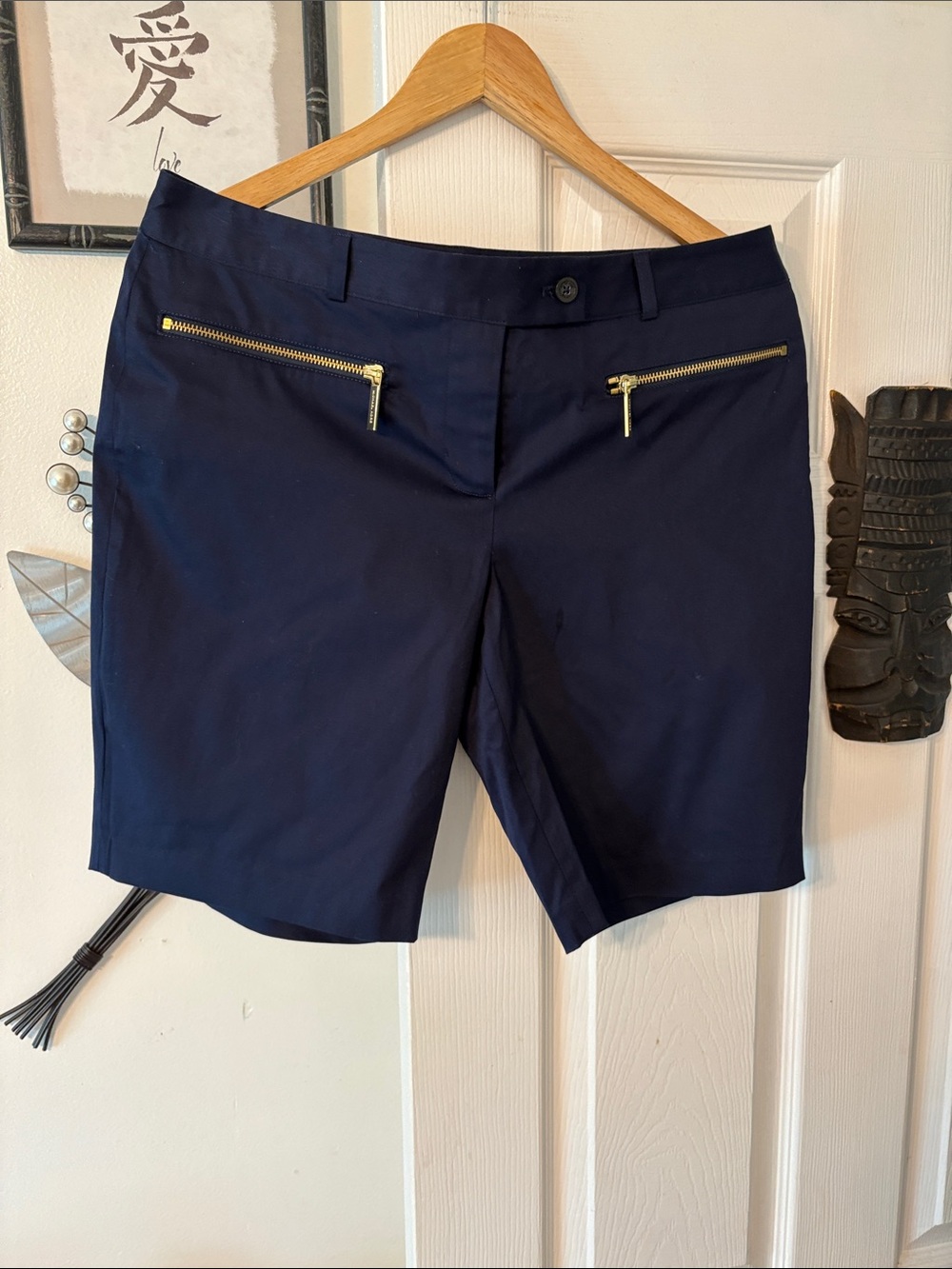 Michael Kors Navy Shorts with Gold Zip Pockets